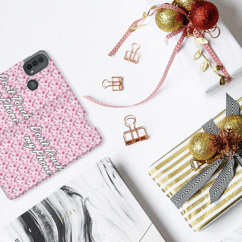 Motorola Moto E20 Design Case Flowers Pink DTMP bovenaanzicht