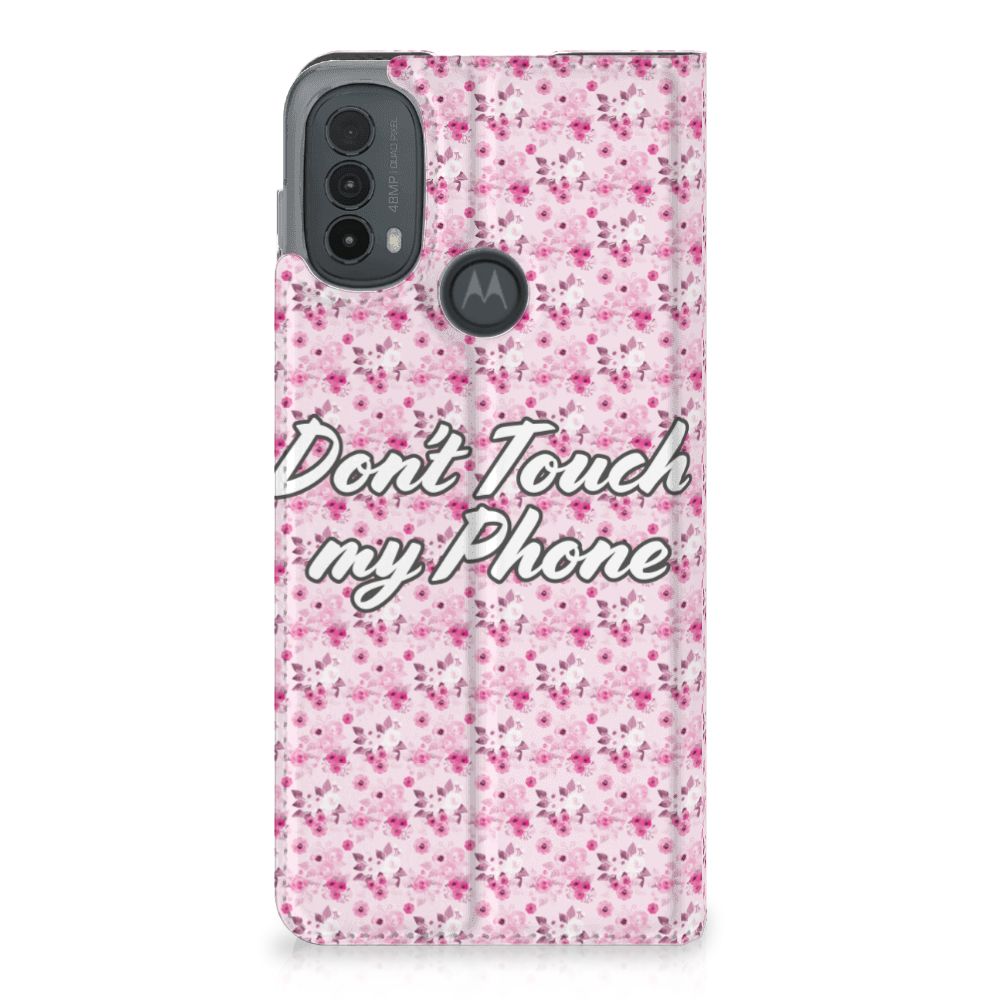 Motorola Moto E20 Design Case Flowers Pink DTMP telefoonhoesje bloemen roze aanzicht