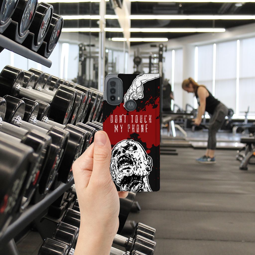 Motorola Moto E20 Design Case Zombie Blood hand gym don't touch my phone design