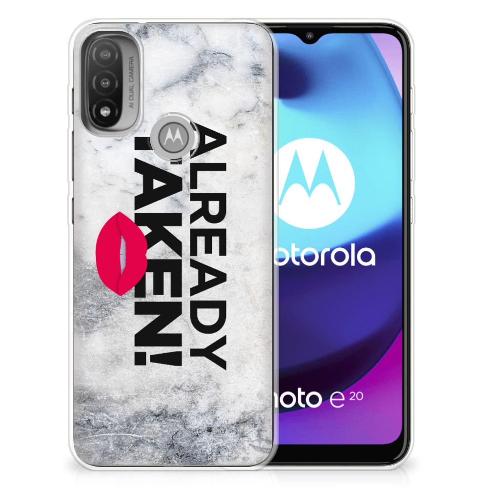 Motorola Moto E20 Siliconen hoesje met naam Already Taken White aanzicht