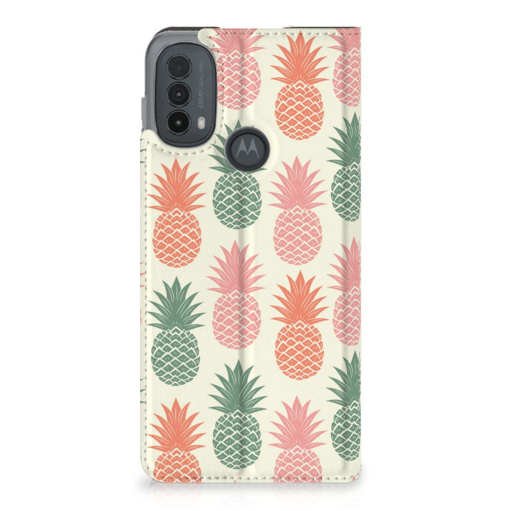 Motorola Moto E20 Flip Style Cover Ananas design ananas aanzicht