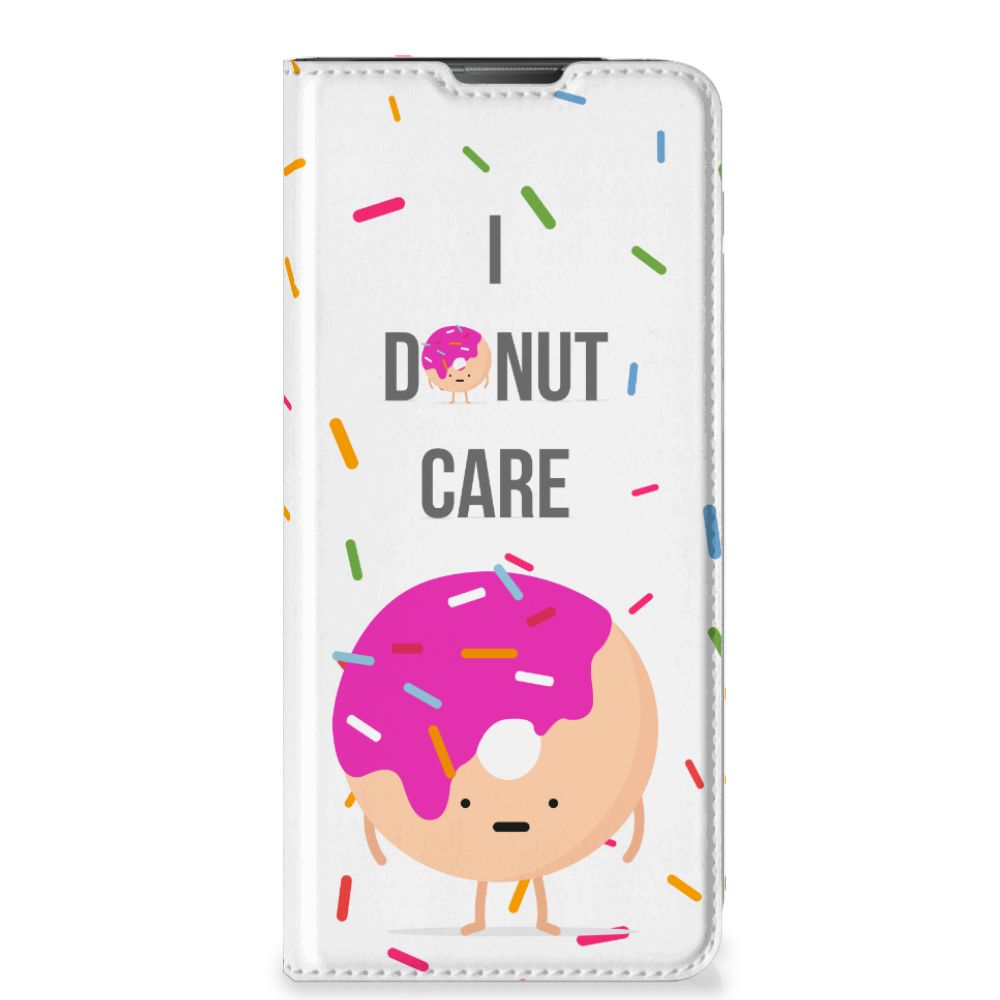 Motorola Moto E20 Flip Style Cover Donut Roze hoesje cartoon donut anzicht