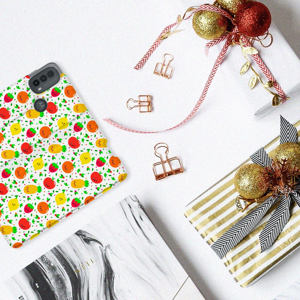 Motorola Moto E20 Flip Style Cover Fruits fruitig hoesje aanzicht