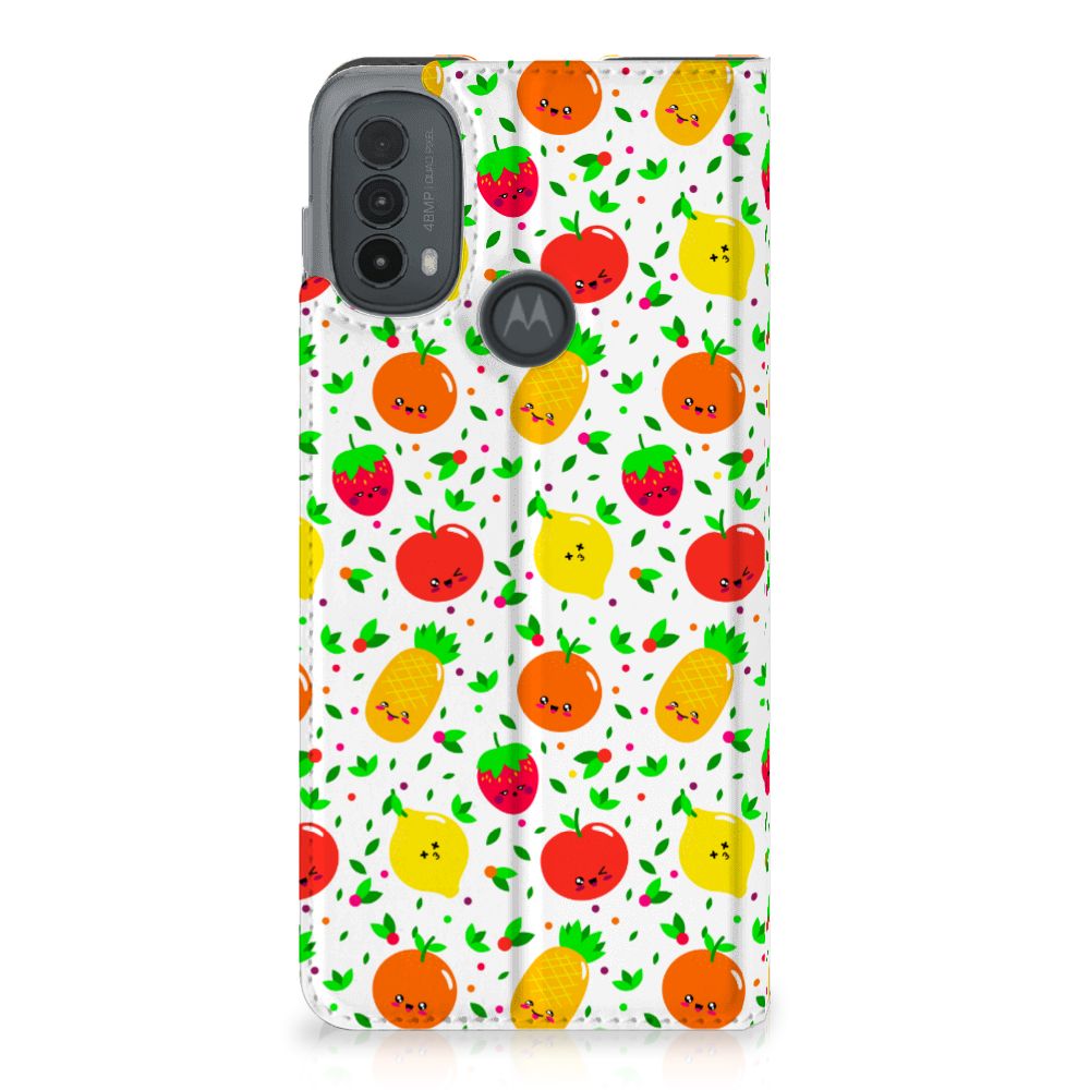 Motorola Moto E20 Flip Style Cover Fruits hoesje fruitdesign achteraanzicht