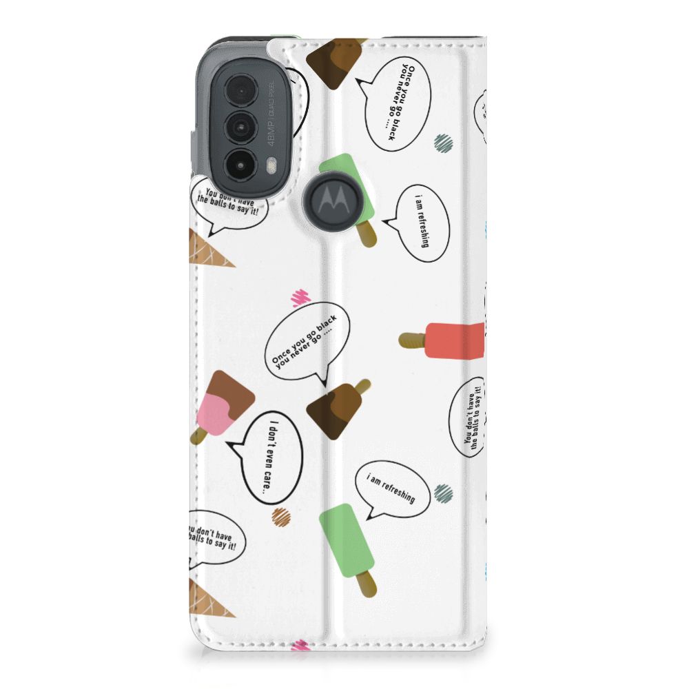 Motorola Moto E20 Flip Style Cover IJsjes design ijsjes tekstwolkjes voorkant