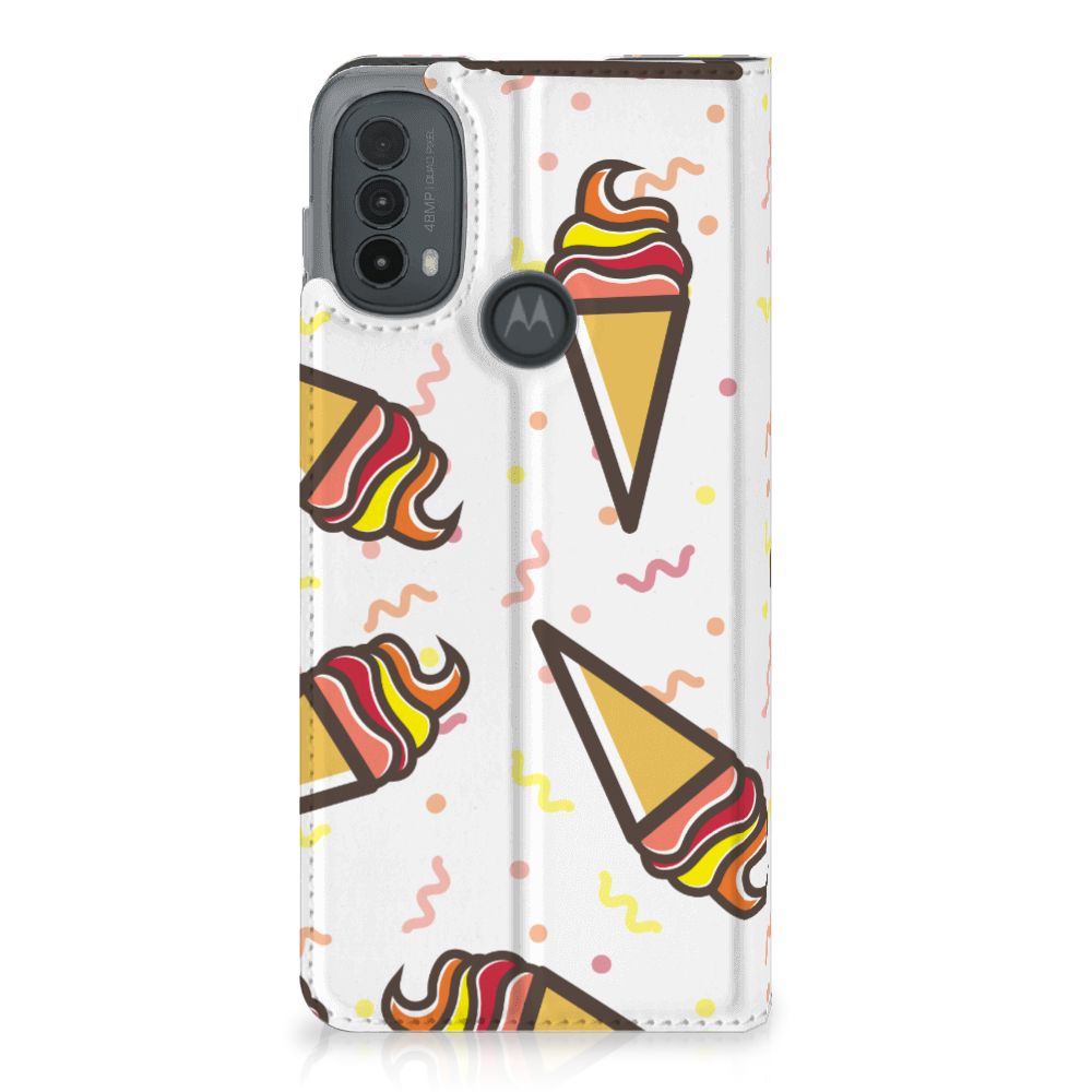 Motorola Moto E20 Flip Style Cover Icecream ijsjes design aanzicht