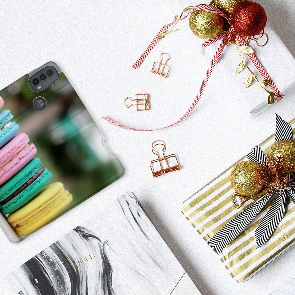 Motorola Moto E20 Flip Style Cover Macarons macarons kleuren design bovenaanzicht