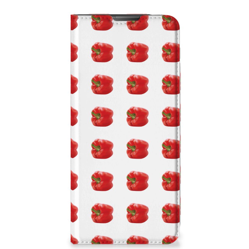 Motorola Moto E20 Flip Style Cover Paprika Red design rode paprika aanzicht
