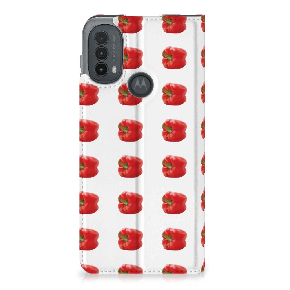 Motorola Moto E20 Flip Style Cover Paprika Red design paprika voorkant