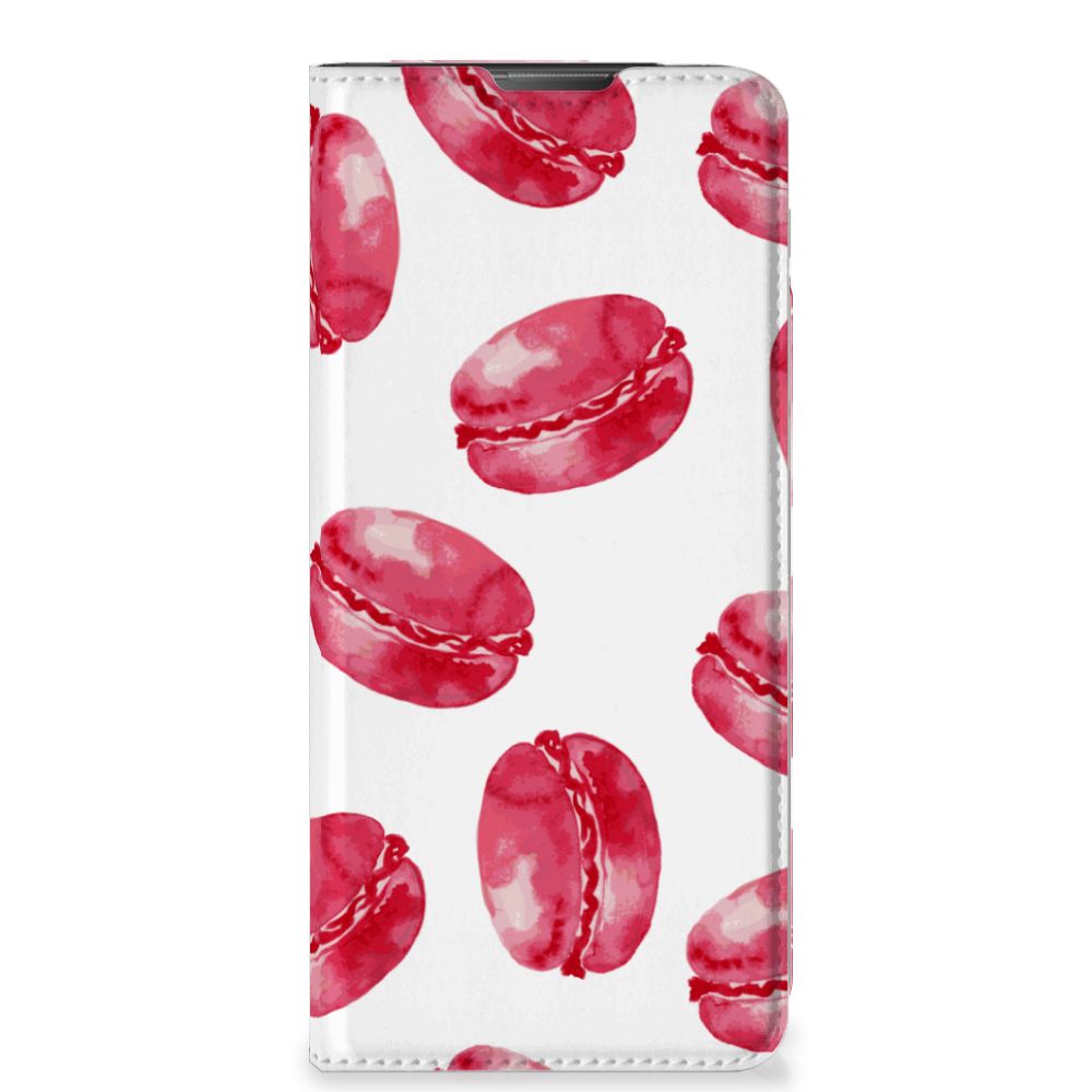 Motorola Moto E20 Flip Style Cover Pink Macarons roze macarons design voorkant