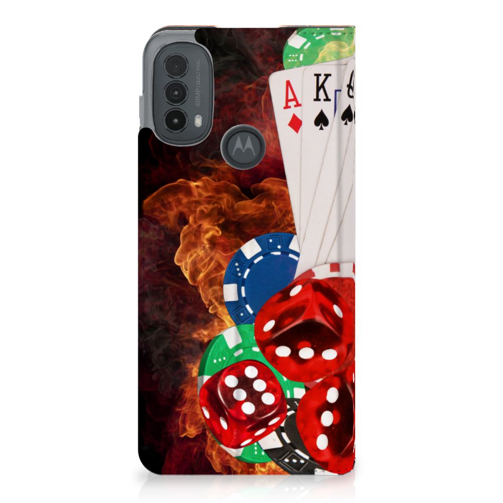 Motorola Moto E20 Hippe Standcase Casino casino design poker kaarten dobbelstenen