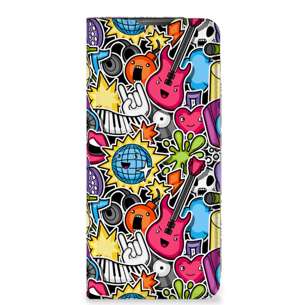 Motorola Moto E20 Hippe Standcase Punk Rock design kleurrijk aanzicht