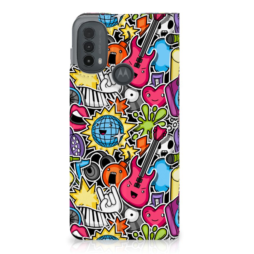 Motorola Moto E20 Hippe Standcase Punk Rock gekleurd design achterkant