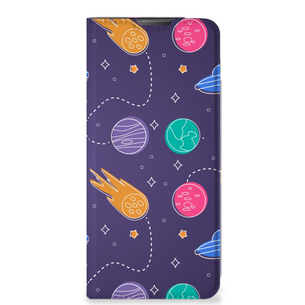 Motorola Moto E20 Hippe Standcase Space design ruimteschepen planeten aanzicht