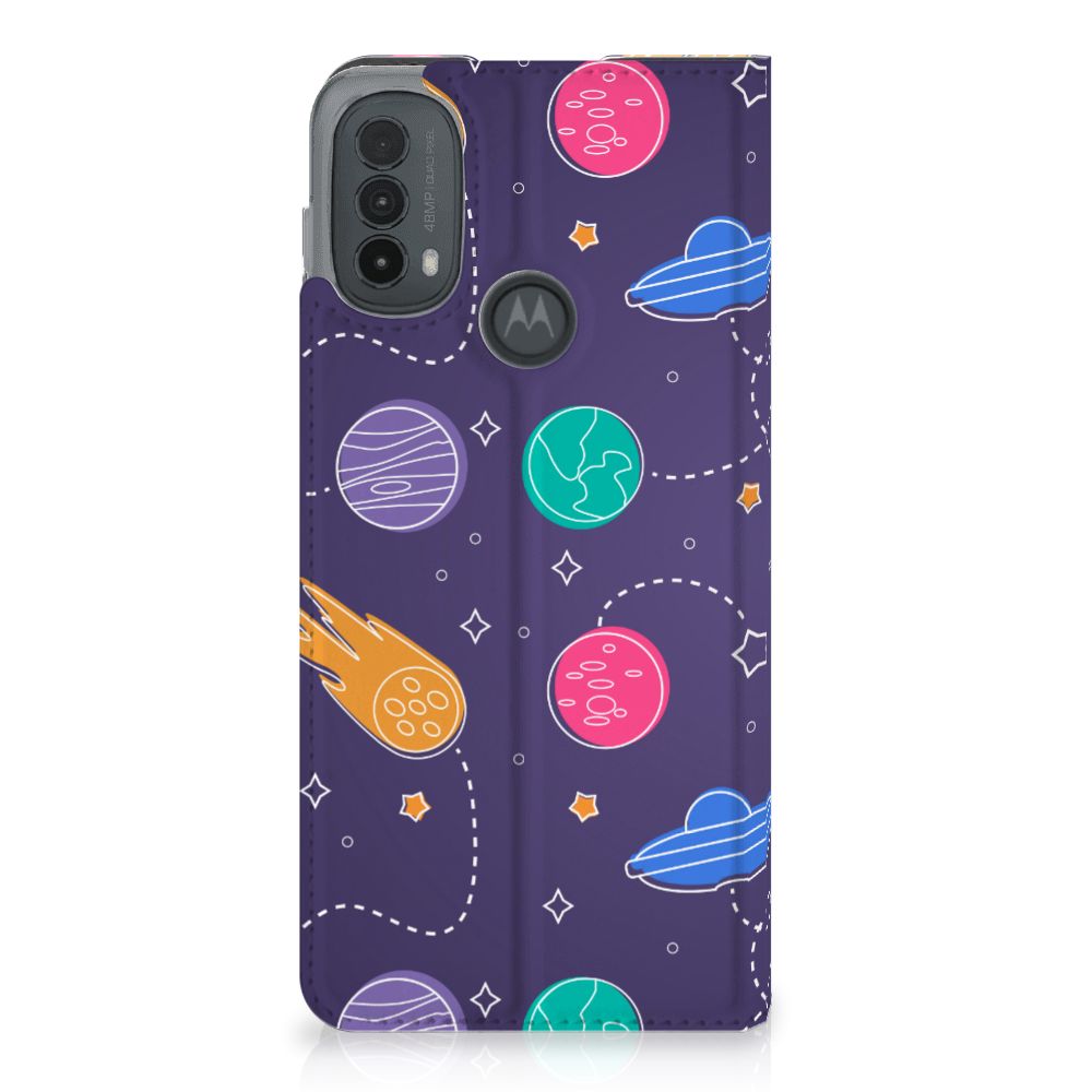 Motorola Moto E20 Hippe Standcase Space hoesje ruimte design voorkant