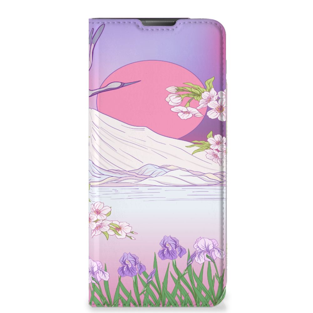 Motorola Moto E20 Hoesje maken Bird Flying design bloemen kleurrijk aanzicht