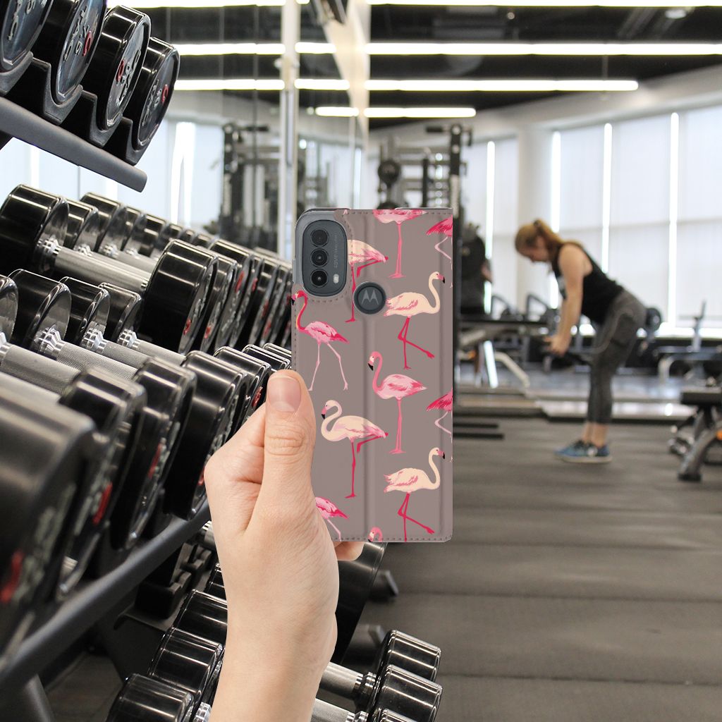 Motorola Moto E20 Hoesje maken Flamingo flamingo ontwerp hand fitnessruimte