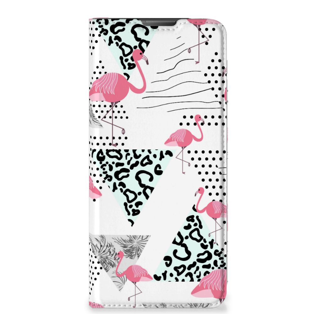 Motorola Moto E20 Hoesje maken Flamingo Triangle flamingo driehoek design voorkant