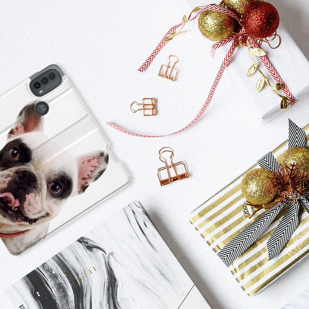 Motorola Moto E20 Hoesje maken Franse Bulldog hoesje honden bovenaanzicht