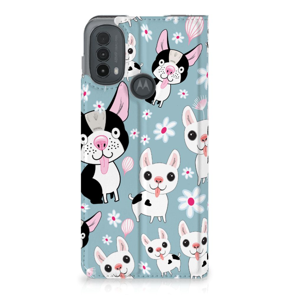 Motorola Moto E20 Hoesje maken Hondjes honden zwart wit design voorkant