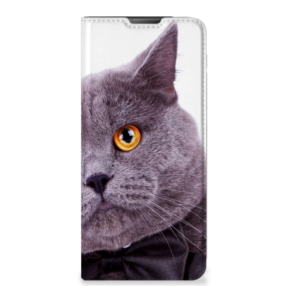 Motorola Moto E20 Hoesje maken Kat kattenprint grijs kat vooraanzicht