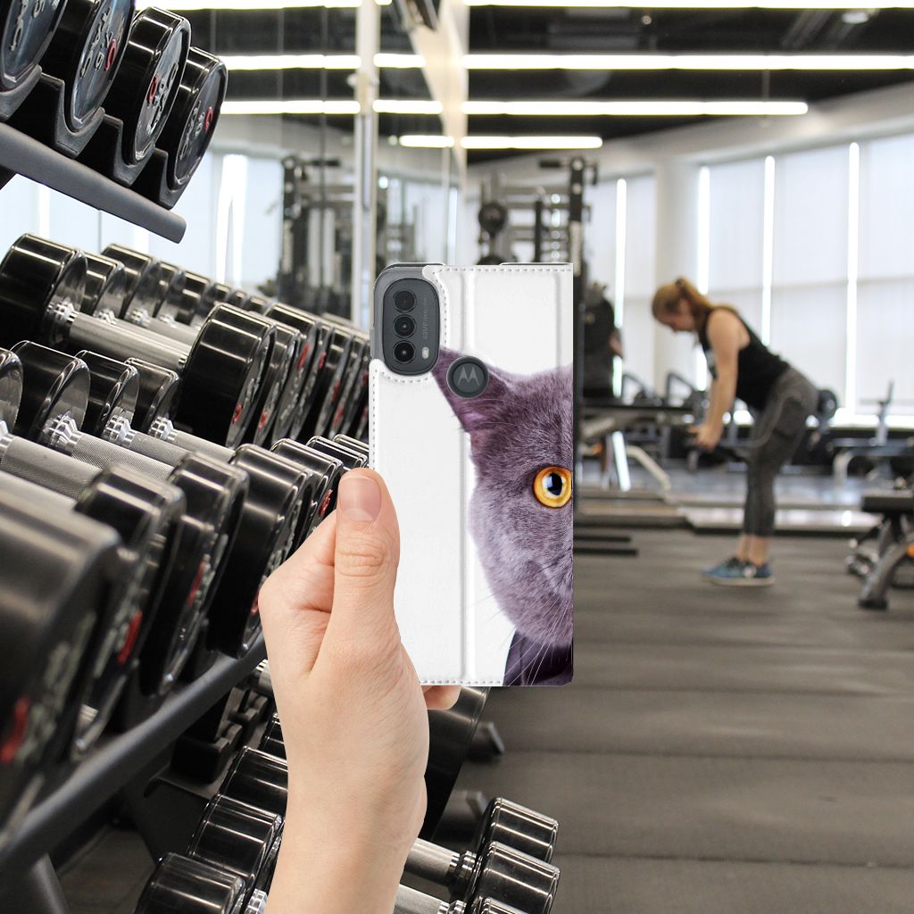 Motorola Moto E20 Hoesje maken Kat kattenprint hand gym aanzicht