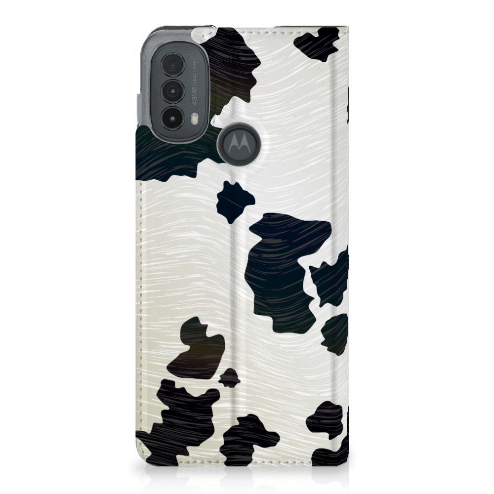 Motorola Moto E20 Hoesje maken Koeienvlekken stand case achterkant
