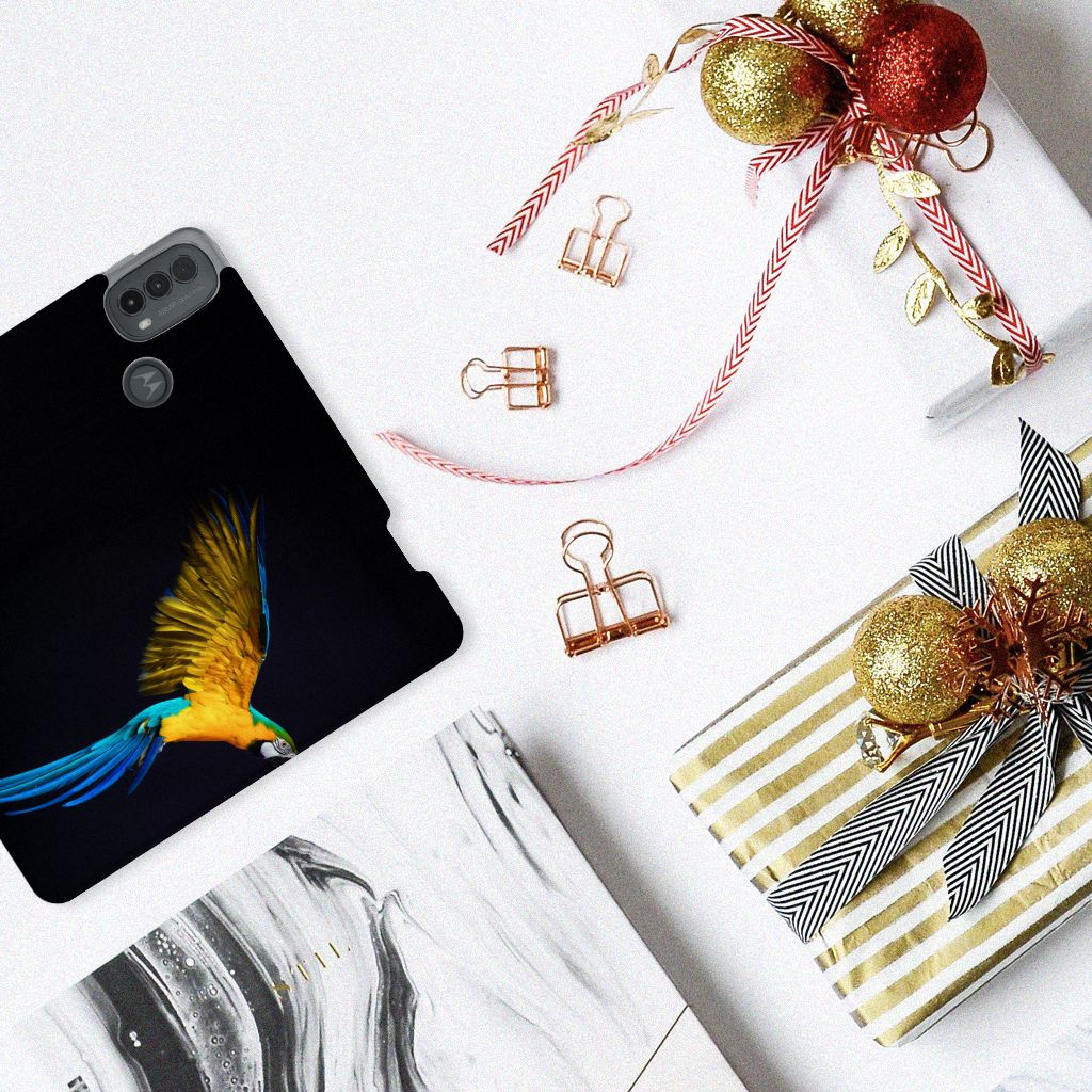Motorola Moto E20 Hoesje maken Papegaai design papegaai vooraanzicht