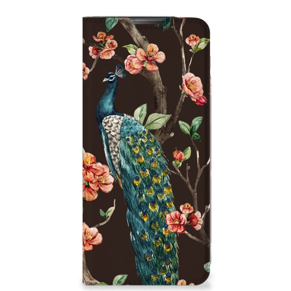 Motorola Moto E20 Hoesje maken Pauw met Bloemen pauw bloemen design voorzijde