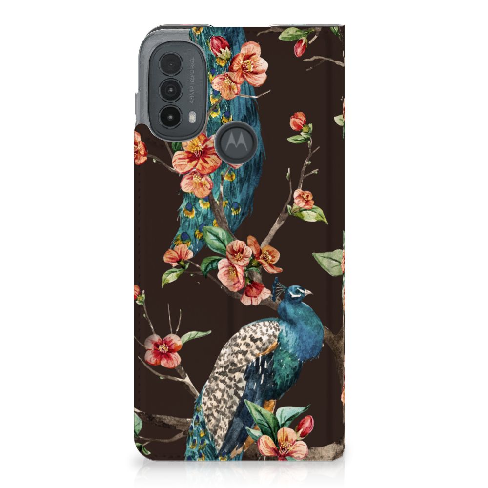 Motorola Moto E20 Hoesje maken Pauw met Bloemen design pauw bloemen aanzicht