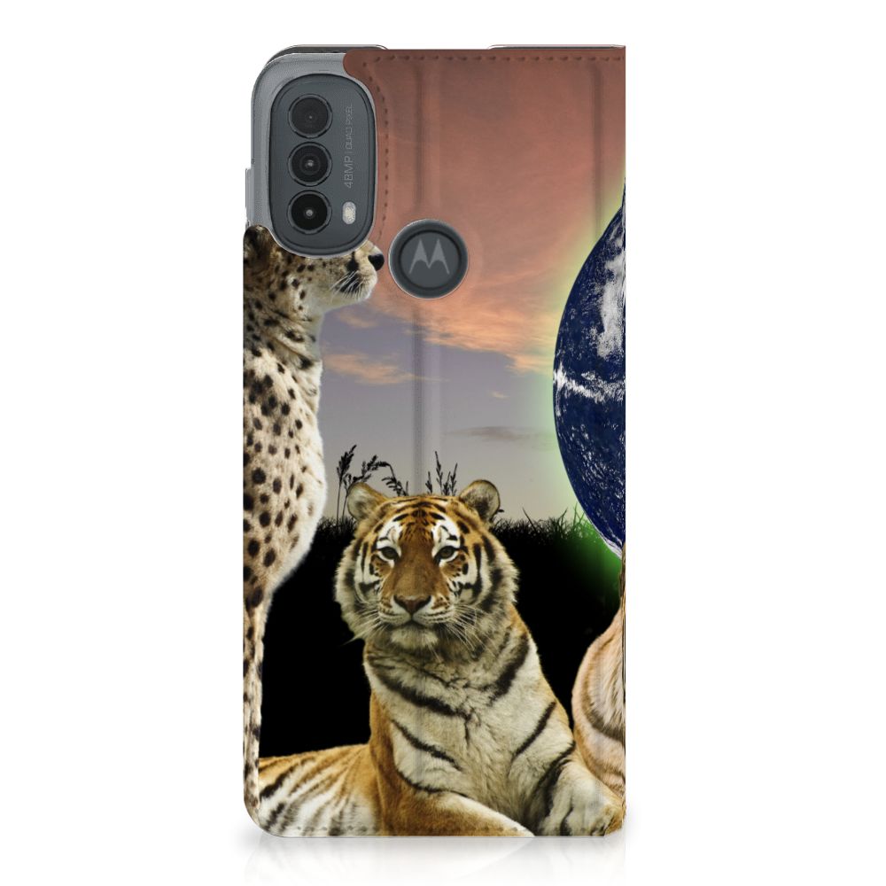 Motorola Moto E20 Hoesje maken Roofdieren standcase tijgers cheeta aarde
