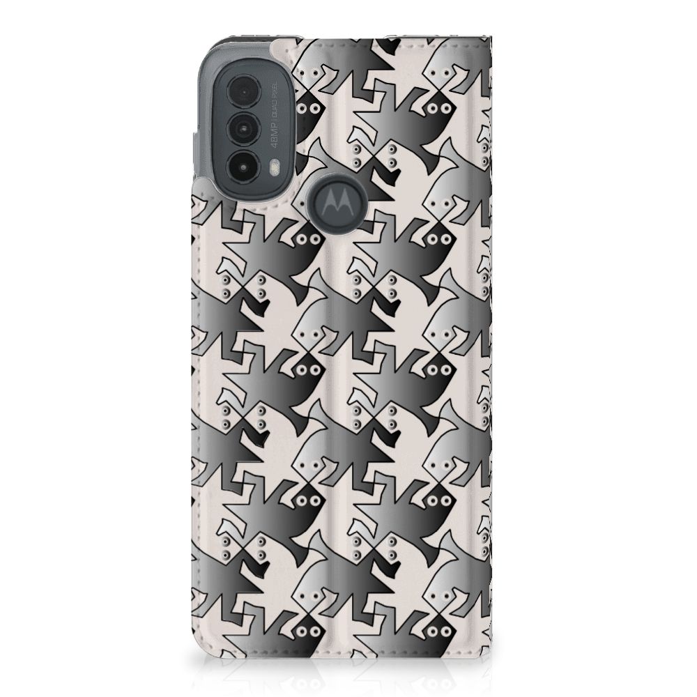 Motorola Moto E20 Hoesje maken Salamander Grey hoesje salamanders achterzijde
