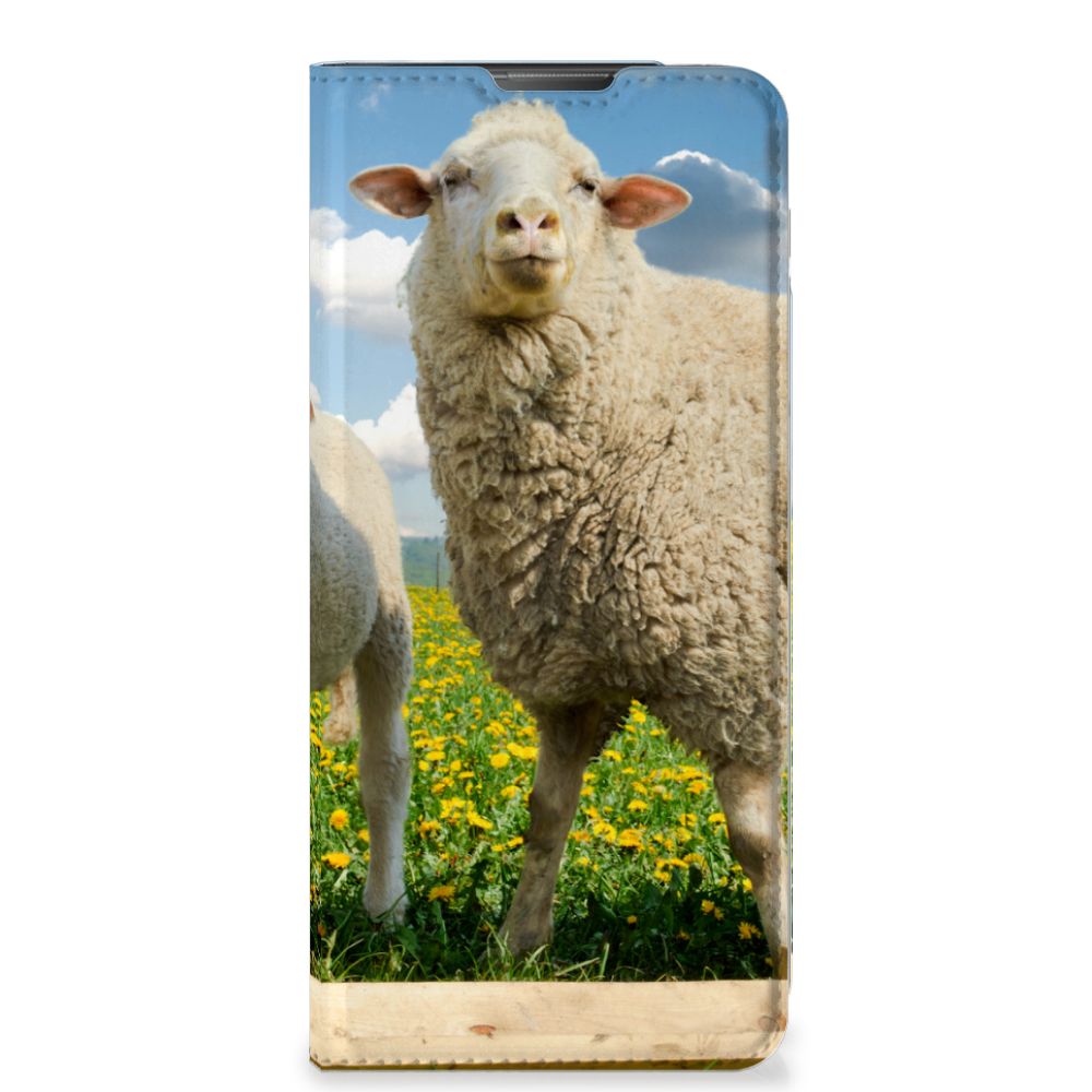 Motorola Moto E20 Hoesje maken Schaap en Lammetje hoesje schapen design voorkant