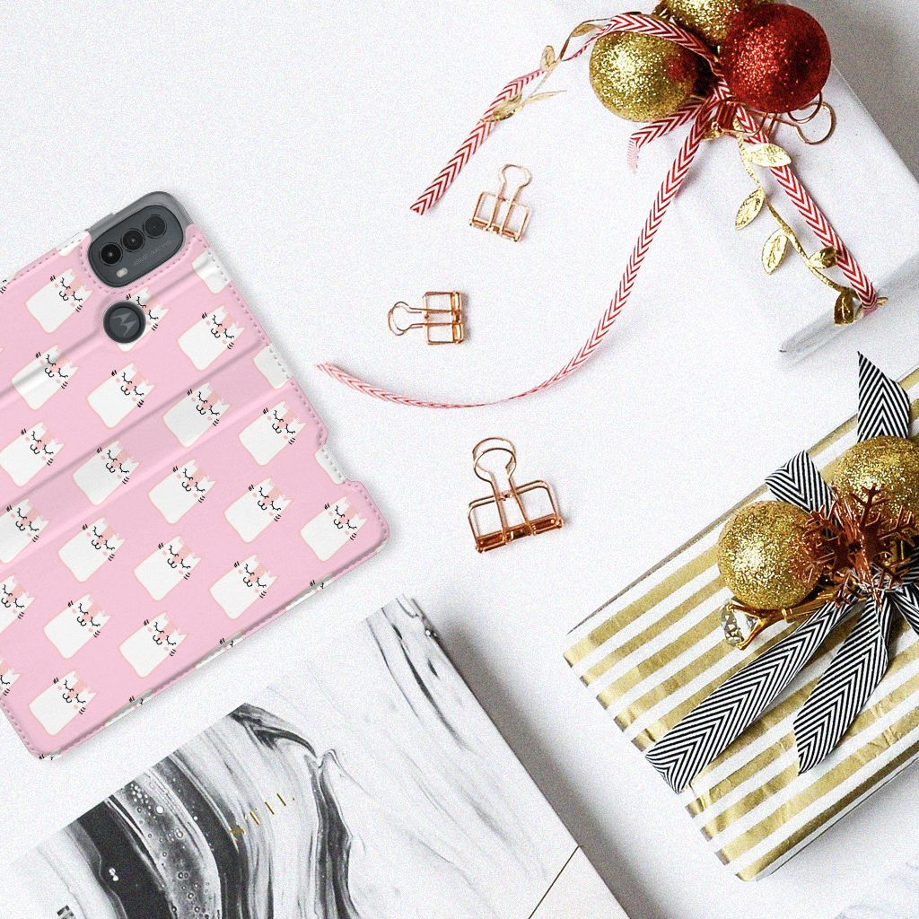 Motorola Moto E20 Hoesje maken Sleeping Cats design roze aanzicht