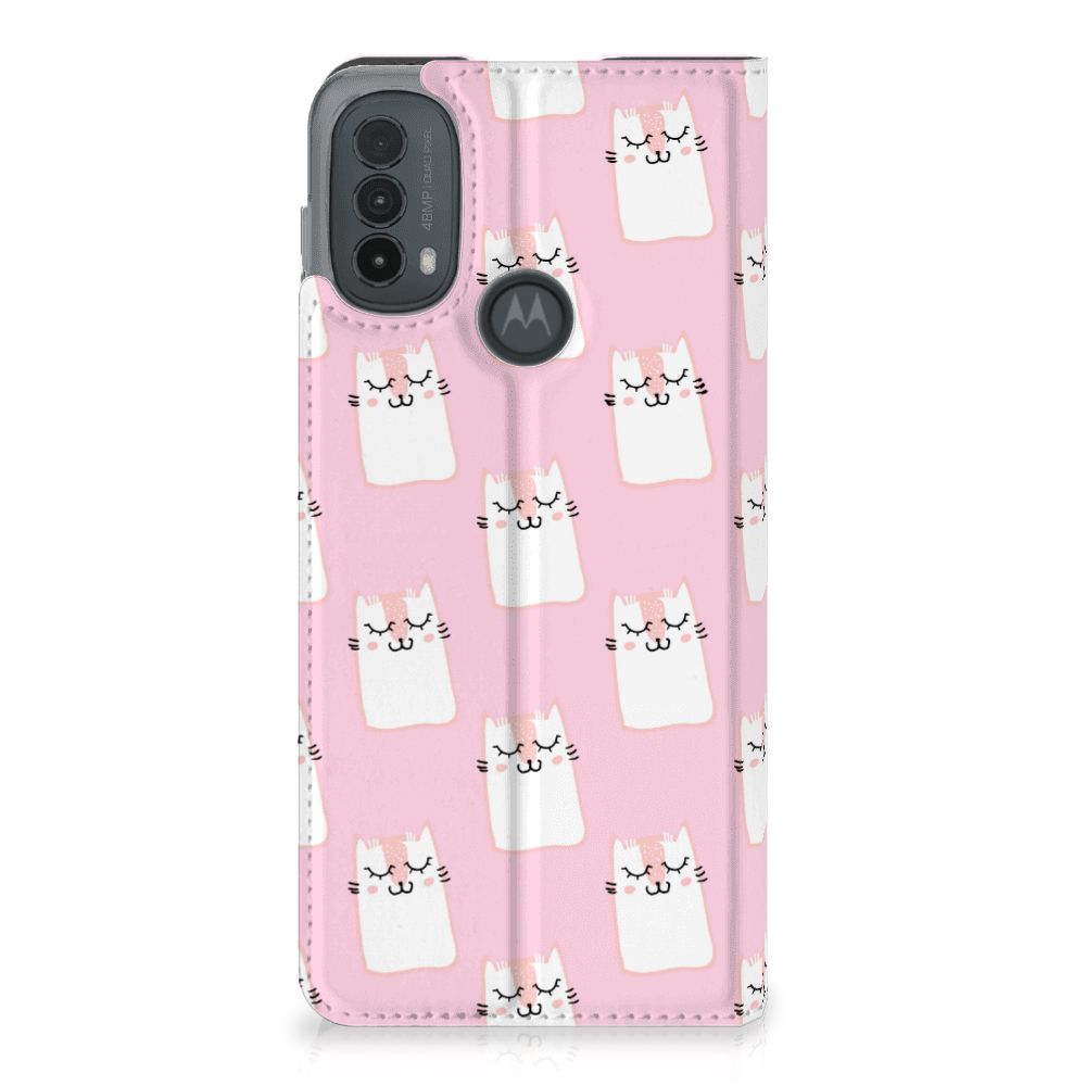 Motorola Moto E20 Hoesje maken Sleeping Cats design roze aanzicht