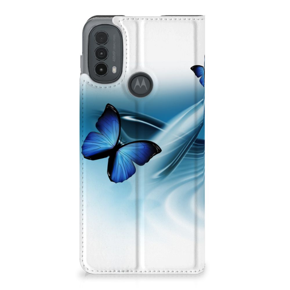 Motorola Moto E20 Hoesje maken Vlinders hoesje blauw vlinders voorkant