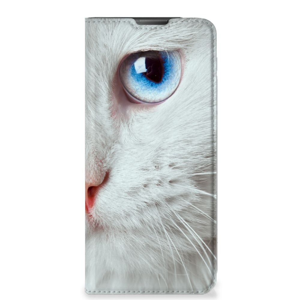 Motorola Moto E20 Hoesje maken Witte Kat design hoesje witte kat close-up