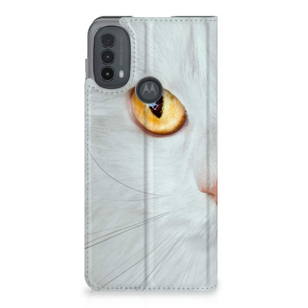 Motorola Moto E20 Hoesje maken Witte Kat design witte kat vooraanzicht