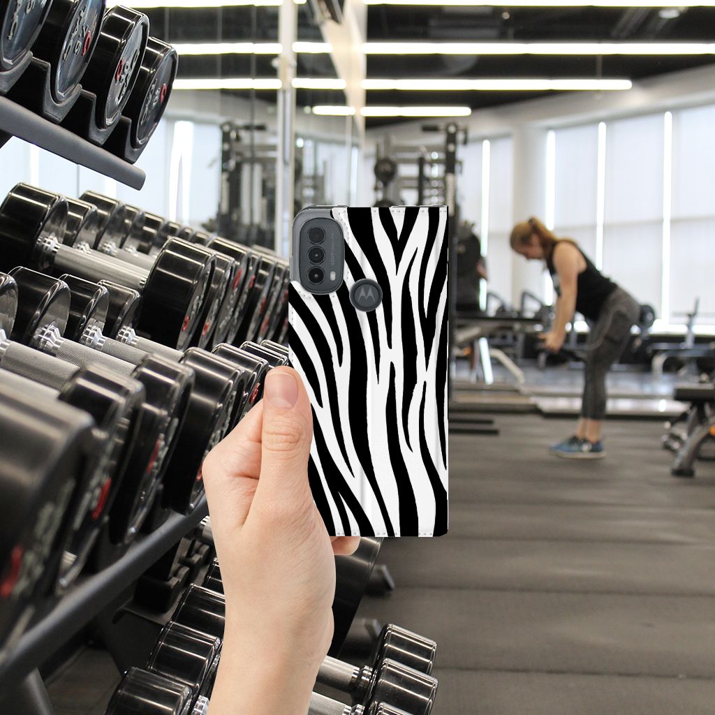 Motorola Moto E20 Hoesje maken Zebra zwart witte strepen aanzicht