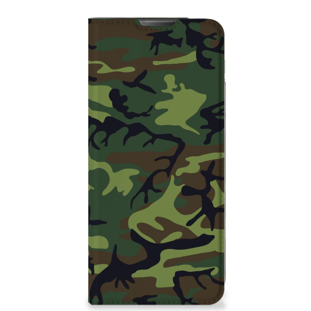 Motorola Moto E20 Hoesje met Magneet Army Dark camouflage design voorkant