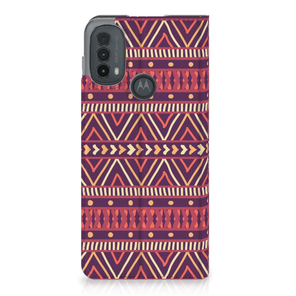 Motorola Moto E20 Hoesje met Magneet Aztec Paars design Aztec geen aanzicht
