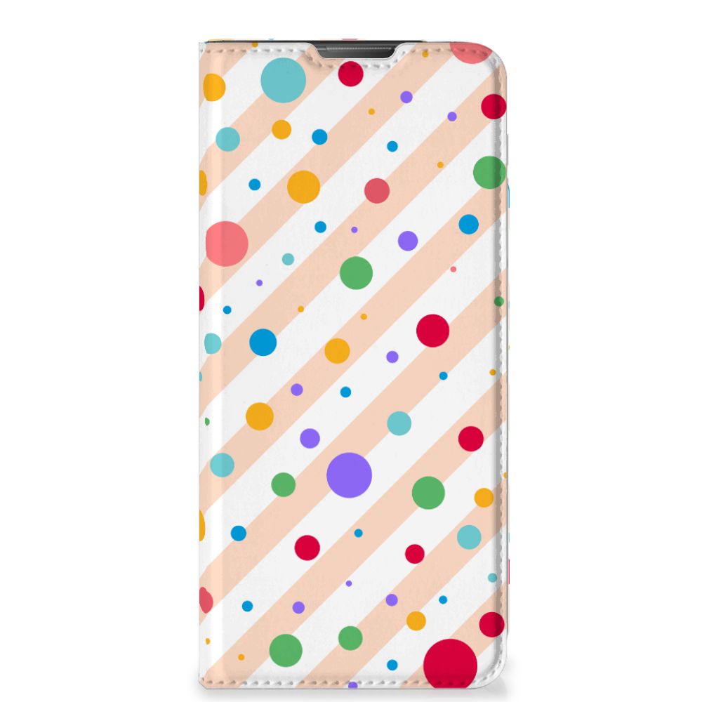 Motorola Moto E20 Hoesje met Magneet Dots Dots kleuren stippen vooraanzicht