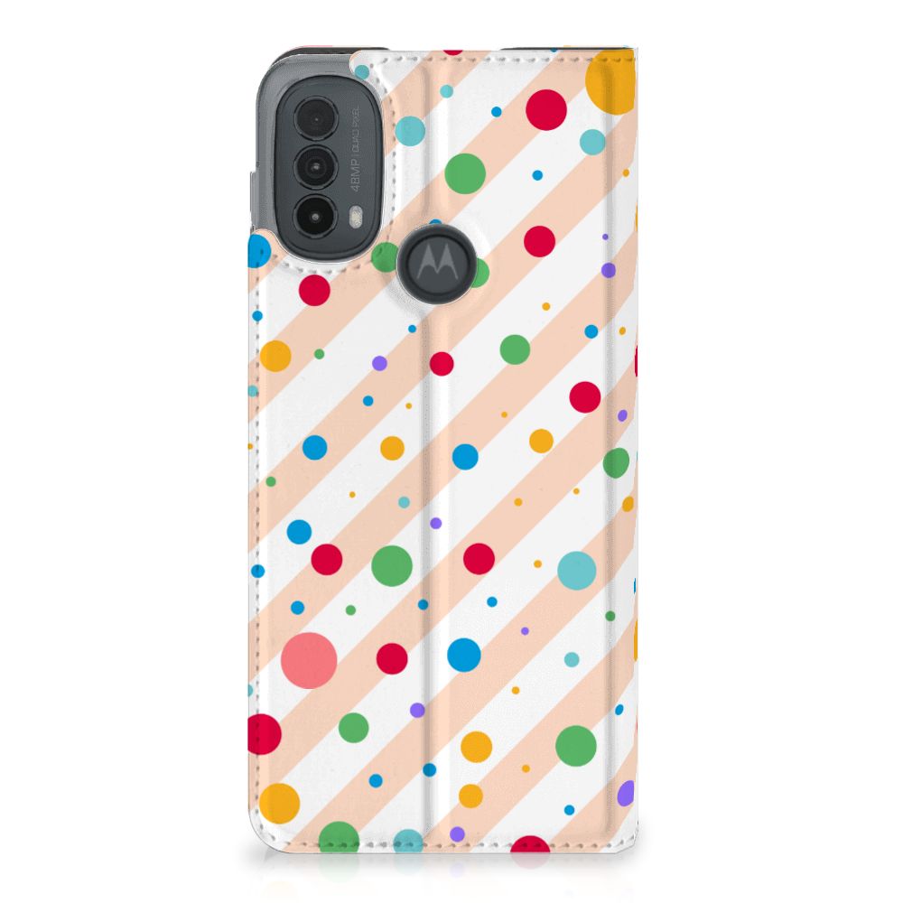 Motorola Moto E20 Hoesje met Magneet Dots hoesje Dots zijaanzicht