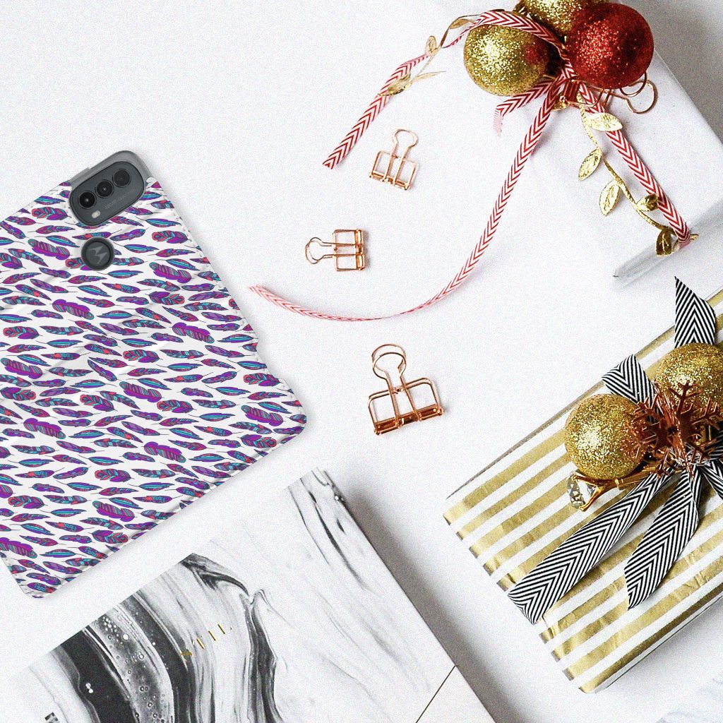 Motorola Moto E20 Hoesje met Magneet Feathers Color bovenaanzicht