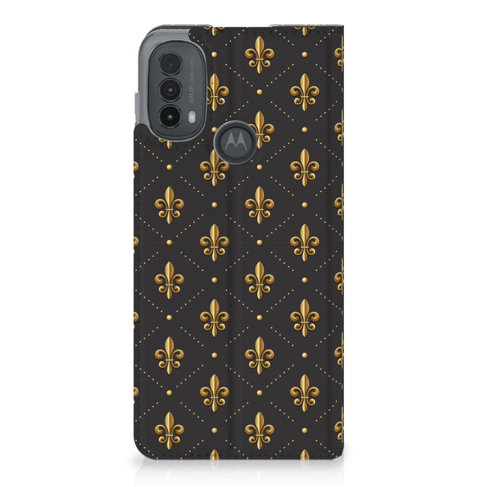 Motorola Moto E20 Hoesje met Magneet Franse Lelie design patroon achteraanzicht