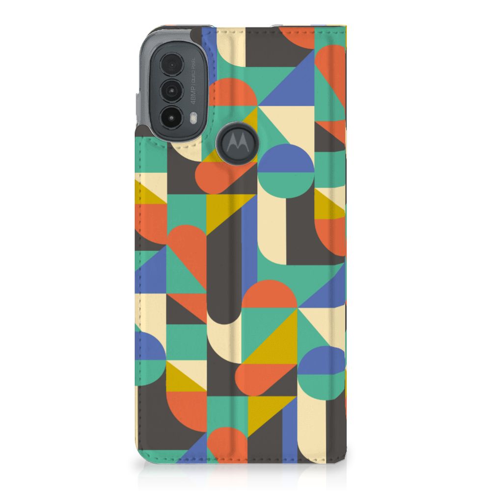 Motorola Moto E20 Hoesje met Magneet Funky Retro design funky retro voorkant