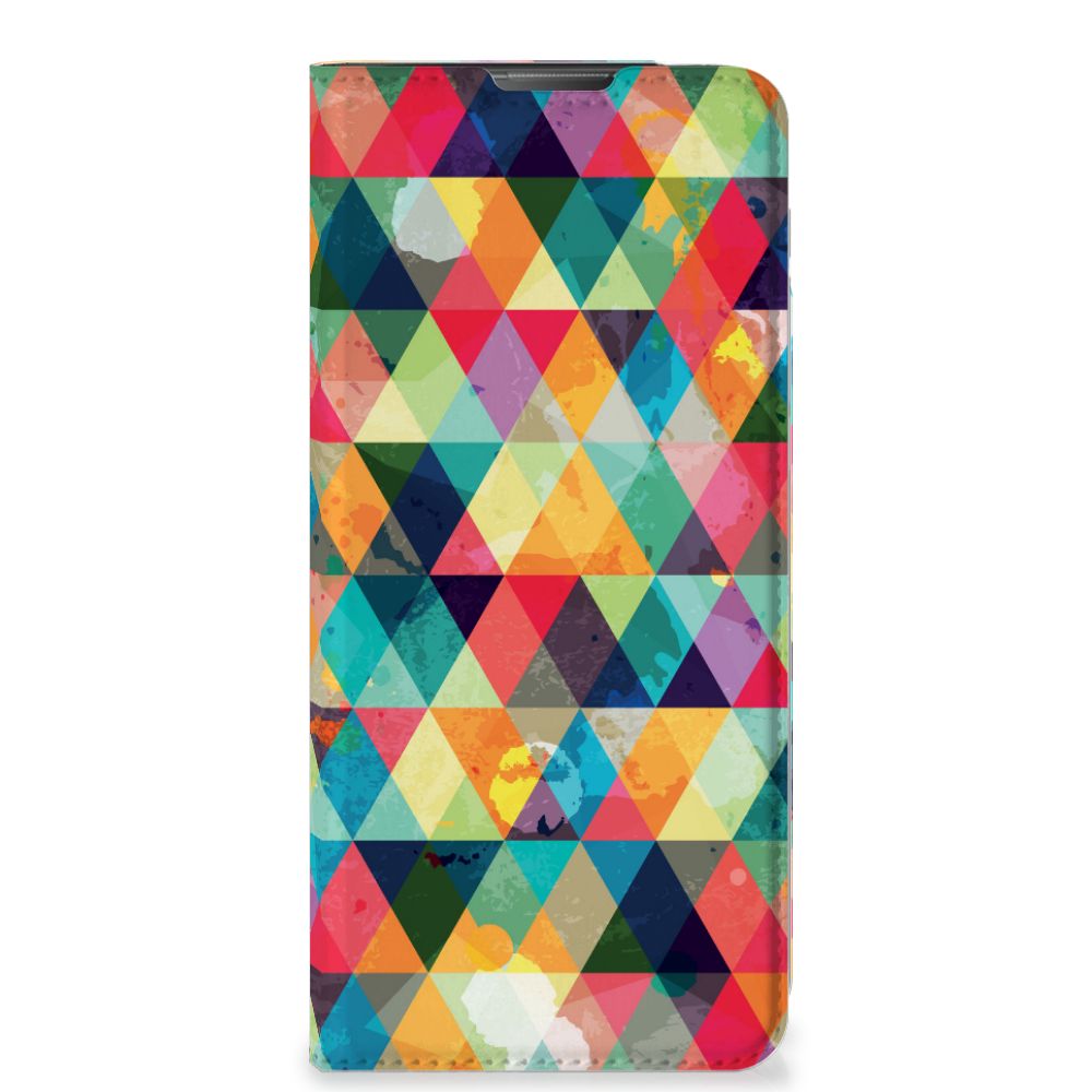 Motorola Moto E20 Hoesje met Magneet Geruit design kleurrijk geometrisch aanzicht