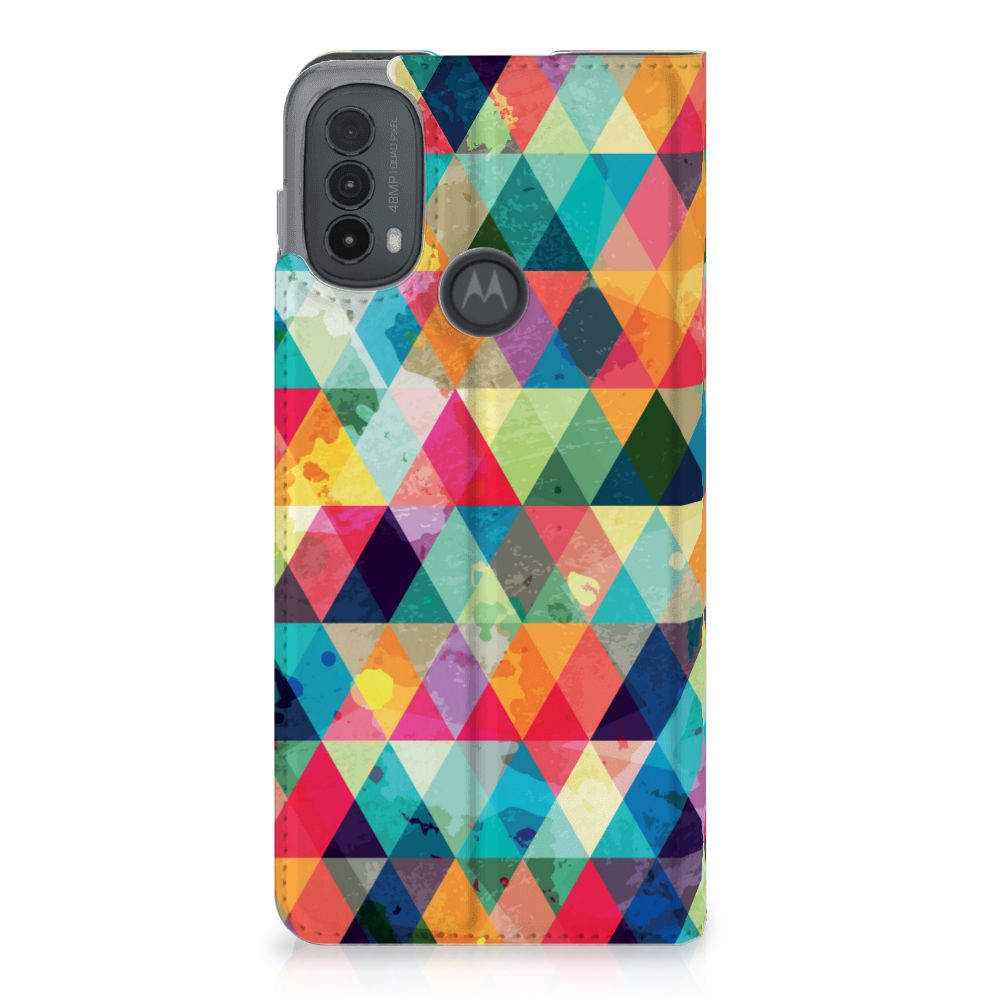 Motorola Moto E20 Hoesje met Magneet Geruit hoesje geruit achterkant