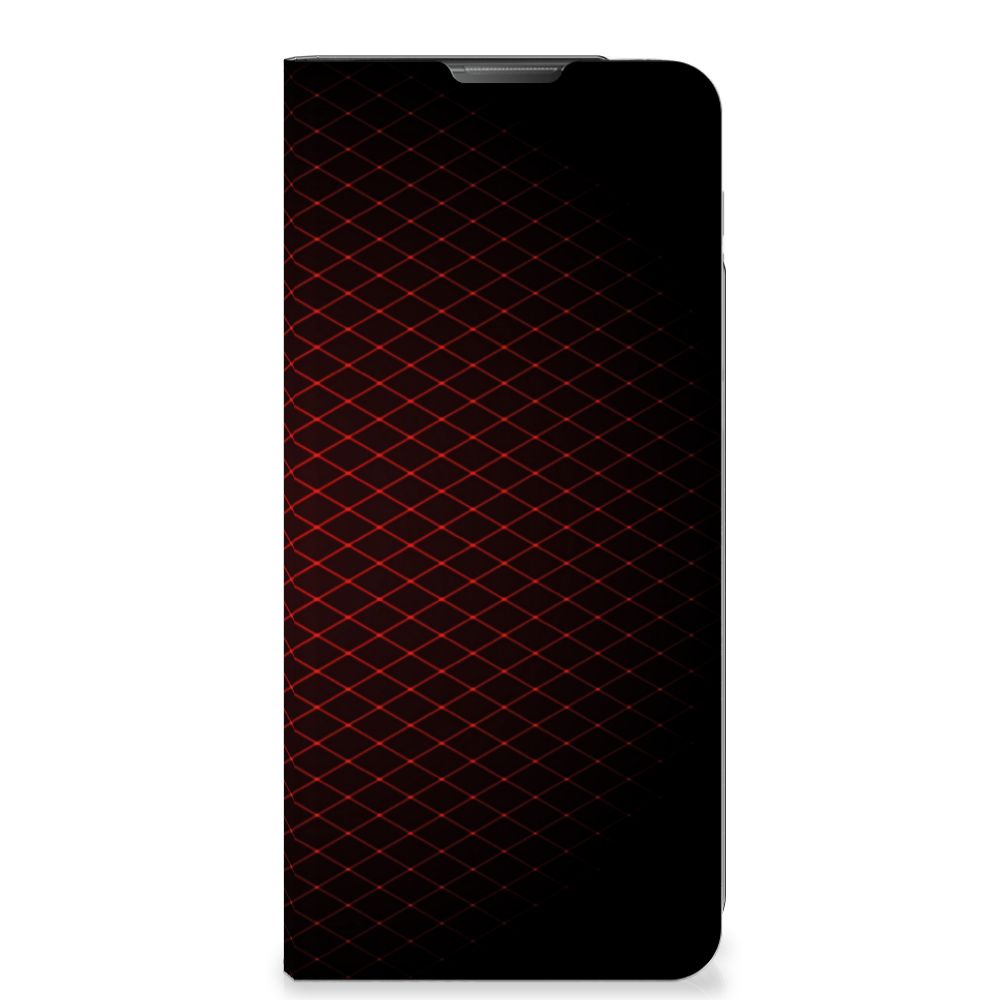 Motorola Moto E20 Hoesje met Magneet Geruit Rood design geruit aanzicht