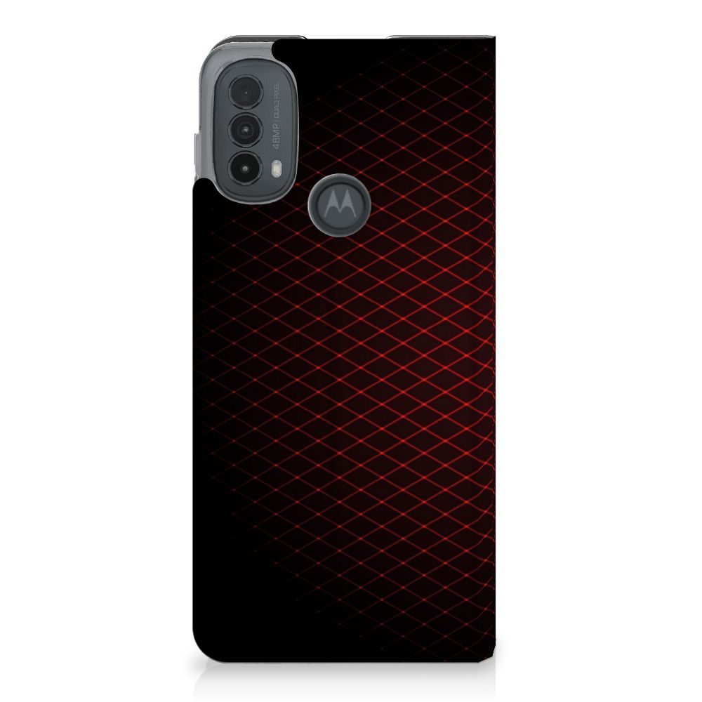 Motorola Moto E20 Hoesje met Magneet Geruit Rood achterkant